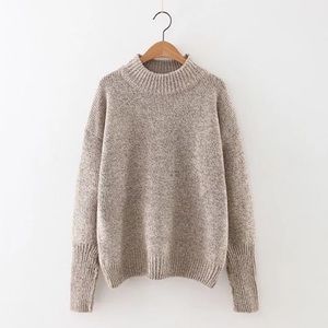 Tan wool sweater with mock neck